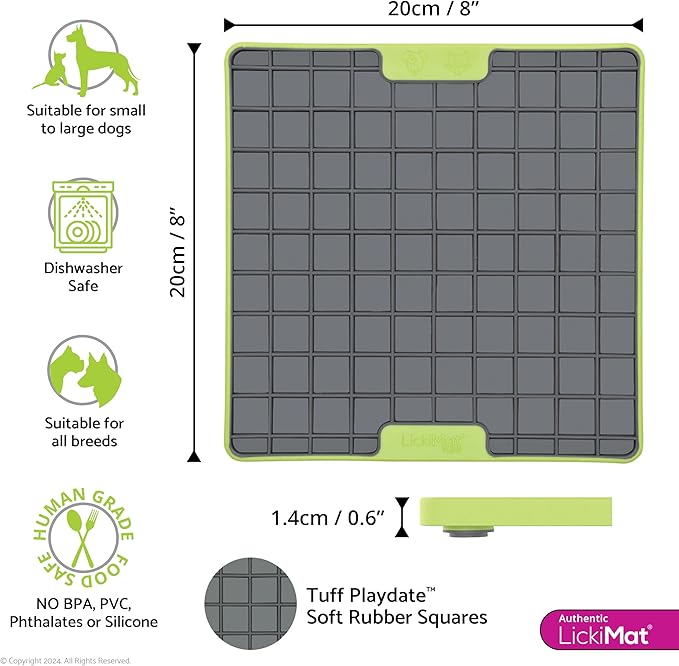 LickiMat Tuff, Heavy-Duty Playdate, Dog Slow Feeder Lick Mat, Boredom Anxiety Reducer; Perfect for Food, Treats, Yogurt, or Peanut Butter, Fun Alternative to a Slow Feed Dog Bowl, Green