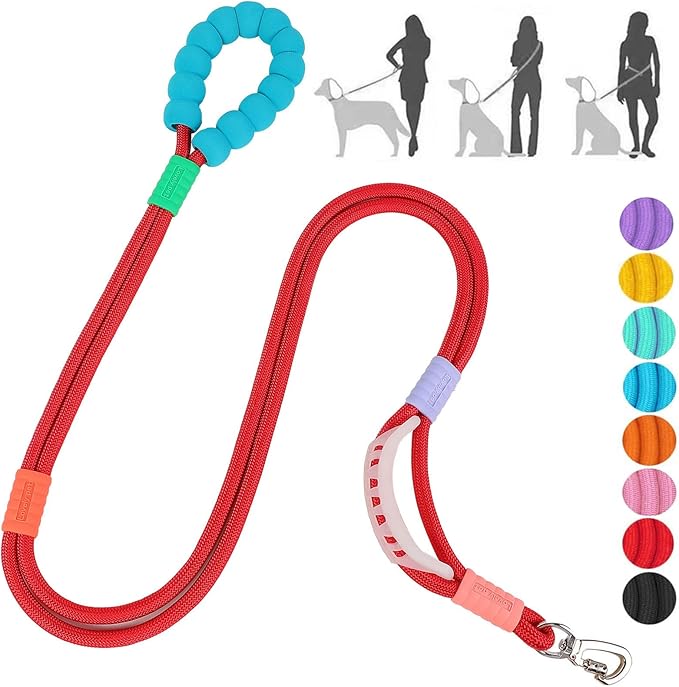 JSXD Dog Leash,5 FT Heavy Duty Dog Training Leash,Double Handle Comfortable Padded Hands Free Dog Leash,Adjustable Crossbody Waist Leash for Small Medium Large Dogs(Red)