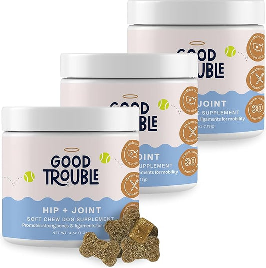 Good Trouble Pets Hip & Joint Supplement for Dogs - Bacon & Chicken Flavor, 30 Chews - Enhance Joint Health & Mobility for Your Canine Companion (Packs of 3)