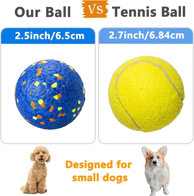 Dog Tennis Balls for Aggressive Chewers, Indestructible Dog Balls for Fetch Game, Durable Bouncy Lightweight Floating Toys (2 Blue + 2 Yellow, Small (2.5" Diameter))