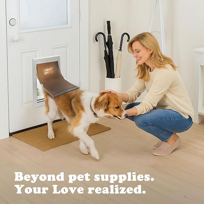 Large Dog Door for Wall and Door with See-Through Dog Door Replacement Flaps Heavy Duty Aluminium Doggy Door with Locking Mechanism Weather Resistant, Up to 110 lbs