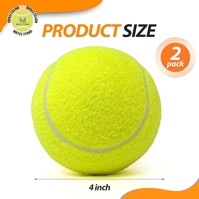 Tennis Ball Dog Toys 2 Pack - Giant 4-Inch Durable and Safe Fetch Tennis Ball for Dogs with Mesh Bag, Large Dog Tennis Balls Perfect for Indoor and Outdoor Interactive Play