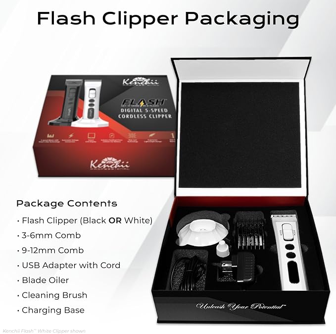 Kenchii Flash Dog Clippers for Grooming - 4-in-1 Digital Cordless Dog Grooming Clippers - Precision Pet Grooming Trim, Shape, and Style Effortlessly, White