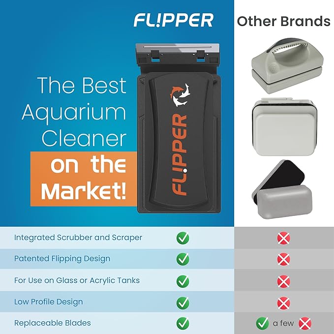 FL!PPER Flipper Magnetic Aquarium Glass Cleaner & Fish Tank Accessories | Effortless Algae Remover for Fish Tank (Standard)