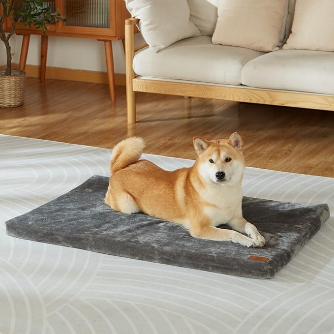 Dog Crate Pad - Dog Bed Large Sized Dogs with Removable Washable Cover and Waterproof Lining - Memory Foam Pet Bed for Crate - Reversible Kennel Mat (Cool & Warm), 36-inch, Grey