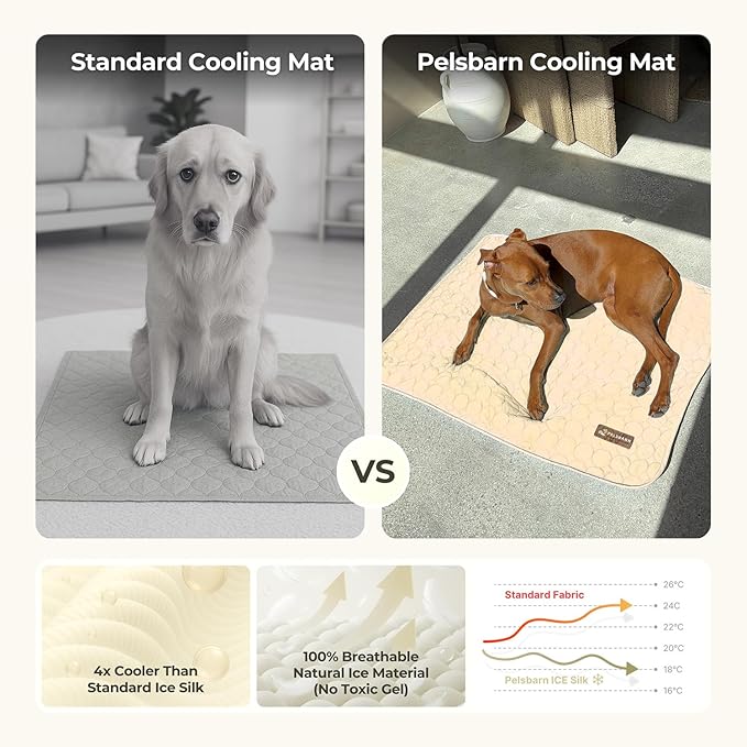 Pelsbarn Dog Cooling Mat- Ice Silk Summer Comfort, Self Cooling, Non-Slip Dog Pad, Durable & Washable, Mat for Small Dogs 45x55 cm, Support Shelter Dogs with Every Purchase (Beige)