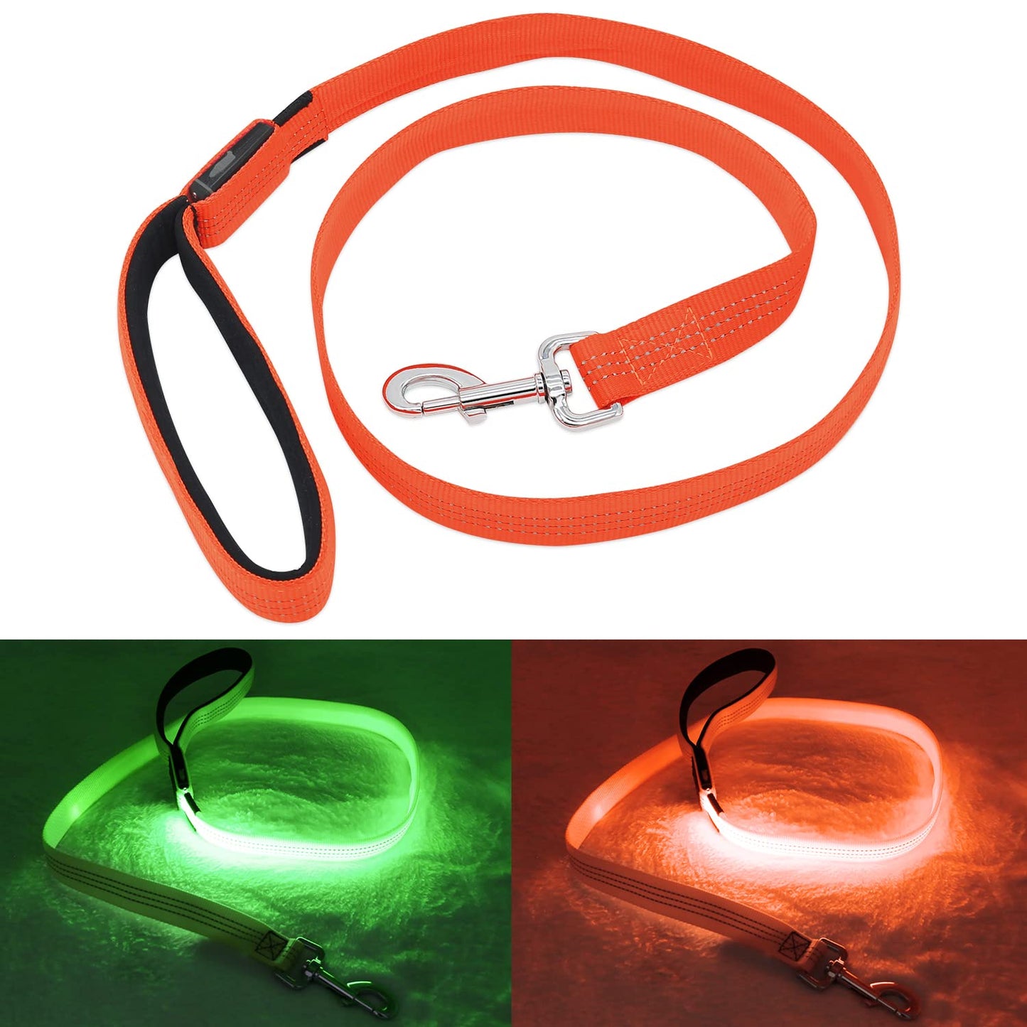 BSEEN LED Dog Leash, Reflective Light Up Dog Leash Rechargeable Glowing Pet Lead Safety Dog Lights for Night Walking (4 Ft, Reflective Orange)