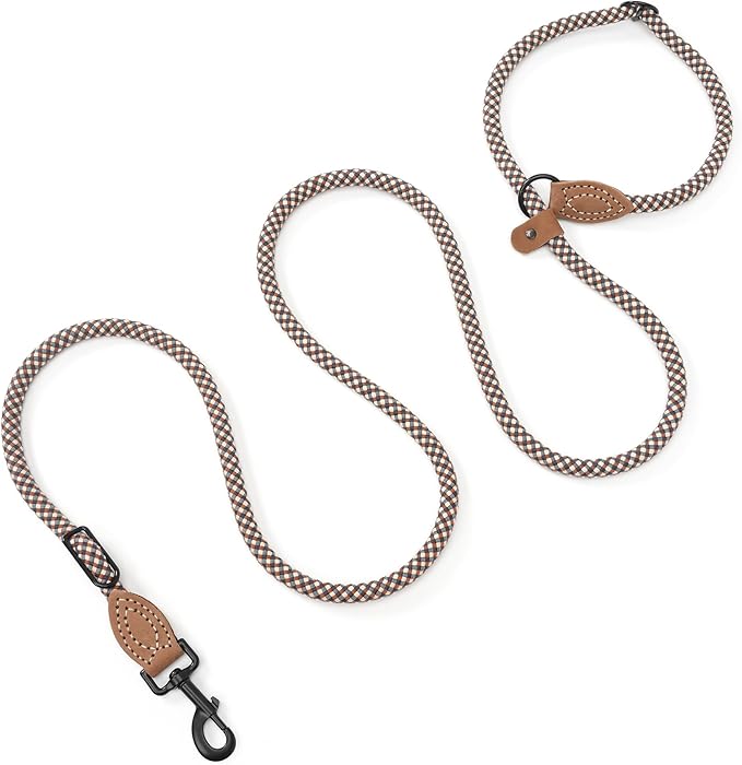 Mile High Life Hands Free Dog Leash, Crossbody Waist Leash with Genuine Leather Connection, Multifunctional Adjustable Slip Lead for Dog Walking Running (Brown, 8FT)