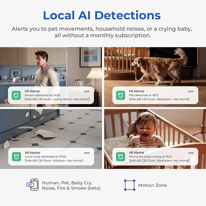IMILAB C30 Dual Lens Security Camera Indoor, 3K+3K Baby Monitor 360° View Dog Camera w/Phone App, 5G WiFi Room Cam for Bedroom, Cry/Pet/Smoke/Fire Detection, Wall/Room Mount, Plug in, Easy Setup.