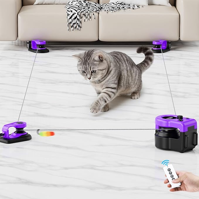 Pet Deluxe Interactive Cat Toys for Indoor Cats, Cat Treadmill Auto/Remote Control DIY Cat Mouse Hunting Toys, Keep Bored Kitten Dog Entertained to Chase, Feather Toy to Exercise Wheel-Purple