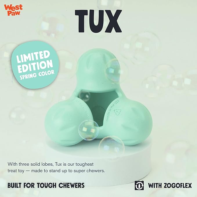 WEST PAW Zogoflex Tux Treat Dispensing Dog Chew Toy – Interactive Chewing Toy for Dogs – Dog Games for Aggressive Chewers, Fetch, Catch – Holds Kibble, Treats, Small 4", Mint
