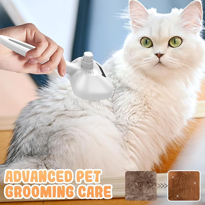 Comb for Cats Dogs, Cat Steam Brush, 3-in-1 Spray Hair Removal Comb for Shedding & Grooming, Effective Pet Brush for Indoor Cats (Gery)