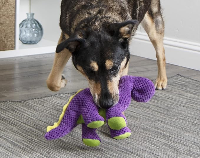 goDog Checkers Dinos Bruto Squeaky Plush Dog Toy, Chew Guard Technology - Purple, Large