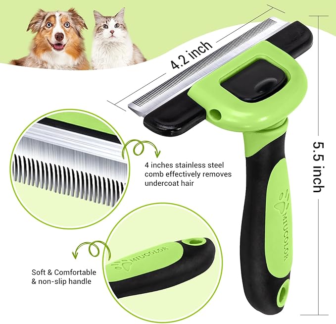 MIU COLOR Pet Grooming Brush, Deshedding Tool for Dogs & Cats, Effectively Reduces Shedding by up to 95% for Short Medium and Long Pet Hair,Apple Green