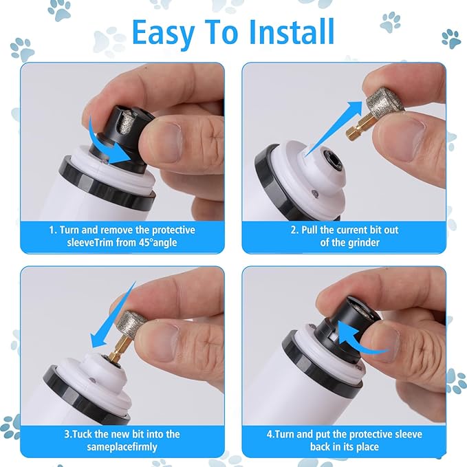 Pet Nail Grinder for Dogs and Cats - Super Quiet and Low Vibration Electric Dog Nail Grinder with 2 LED Lights - USB Rechargeable and Cordless - 3 Speeds - Small to Large Pets (White)