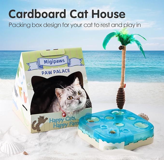 Migipaws Paw Palace Replacements,3 EVA Balls,1 Catnip Ball,2 Coconut Tree Teaser Pole Feather Accessories,Cat Ball Toys