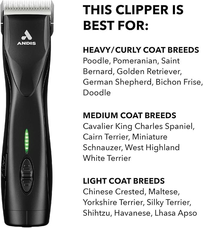 Andis 79170 Pulse Zr II 5-Speed Detachable Blade Clipper, Cordless Animal/Dog Grooming, Removable Lithium Ion Battery, LED Charge Light, Black