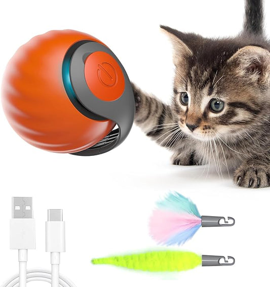 Speedy Tail 2.0 Interactive Cat Toy, 2025 Smart Rolling Ball for Pets, Automatic Motion Plaything for Cats and Dogs, Self-Moving Orange Pet Play Ball.