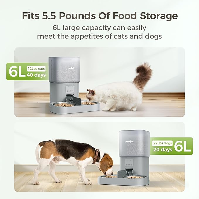 WiFi Automatic Cat Feeder with App - 6L Elevated Smart Food Dispenser for 2 Pets, Programmable 1-10 Meals, 2 Stainless Bowls & Dual Power