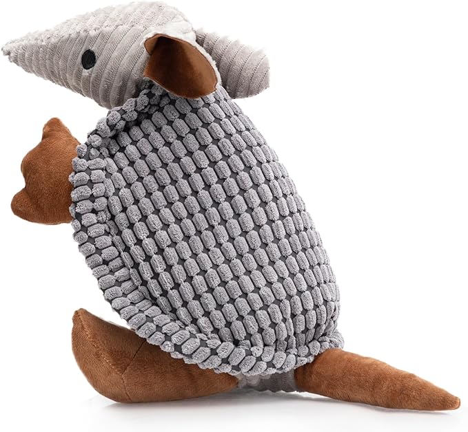 Hollypet Plush Dog Squeaky Toy Stuffed Armadillo Animal Pet Puppy Chew Toys with Clean Teeth for Small Medium Large All Breed Sizes Dogs, Dark Gray, 14 in