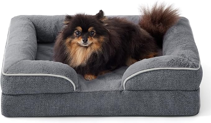Made4Pets Orthopedic Dog Bed for Small Dogs, Supportive Foam Small Pet Bed Sofa with Washable Removable Cover, Waterproof Dog Couch Bed, Non-Slip Bottom and Egg-Crate Foam, Grey