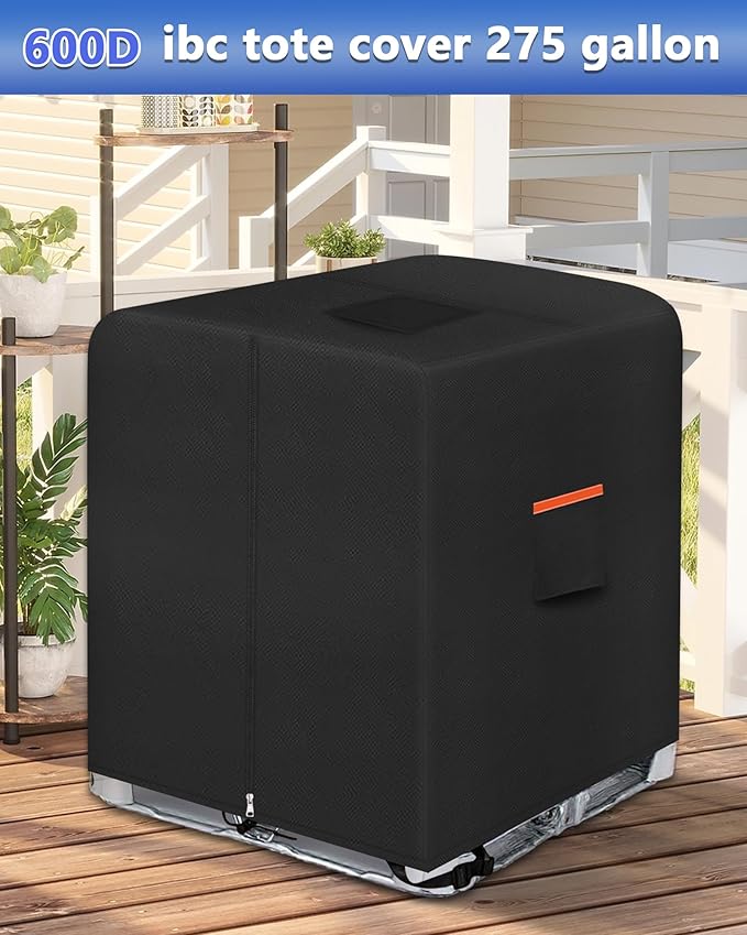 IBC Tote Cover,Zipper IBC Tote Cover,Fit 275 Gallon Water Tank,600D Heavy Duty Waterproof and Sunscreen Material,black