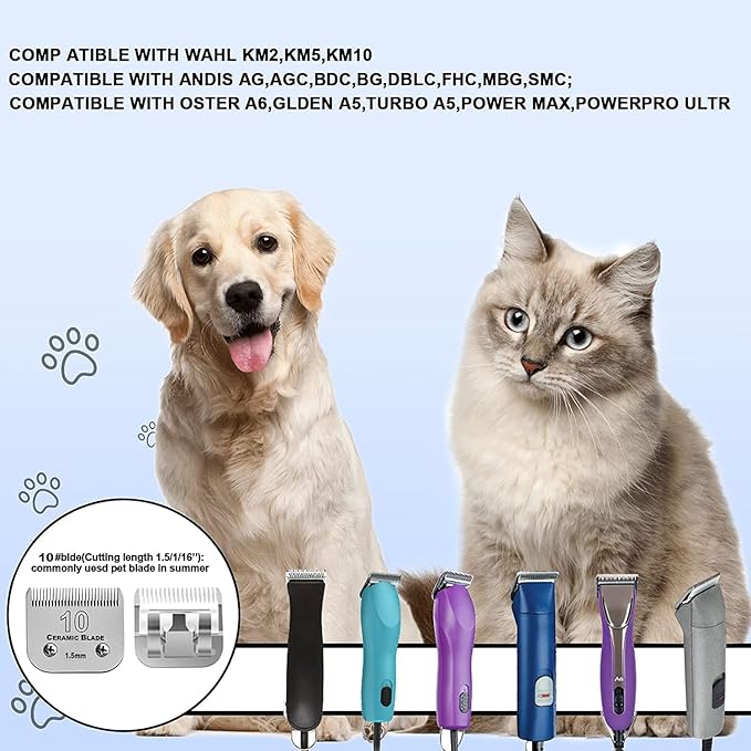7Pack 10 Blades Dog Grooming Replacement Blades Compatible with Andis Pet Clipper/Oster A5/Wahl KM Series Dog Clipper,Ceramic Blade & Stainless Steel Blade (#10+30+40+3FC+4FC+5FC+7FC)