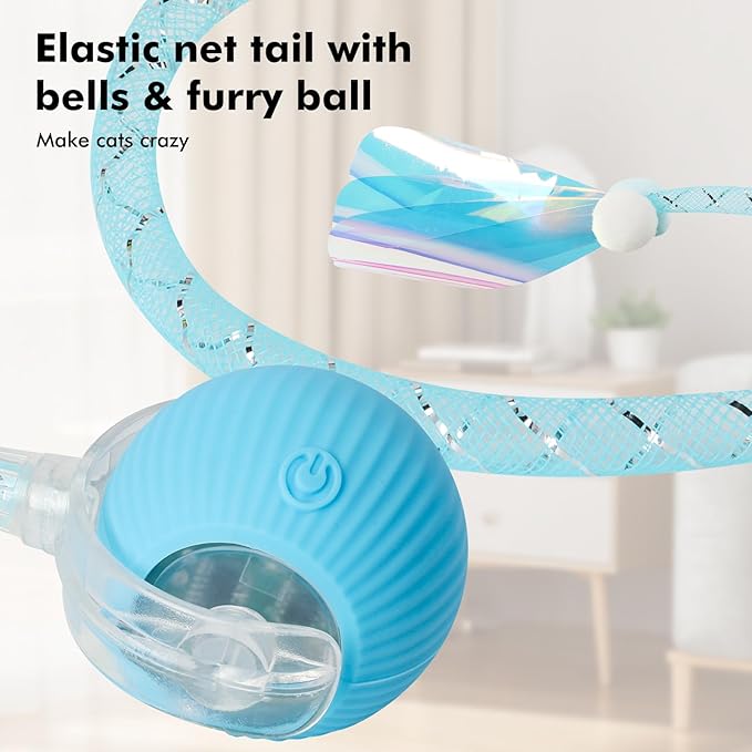 2 Packs Speed Tail 2.0 Interactive Cat Toys for Indoor Cats, Automatic Moving Cat Toy with Elastic Mesh Tail, Rechargeable Cats Ball for Enrichment Exercise