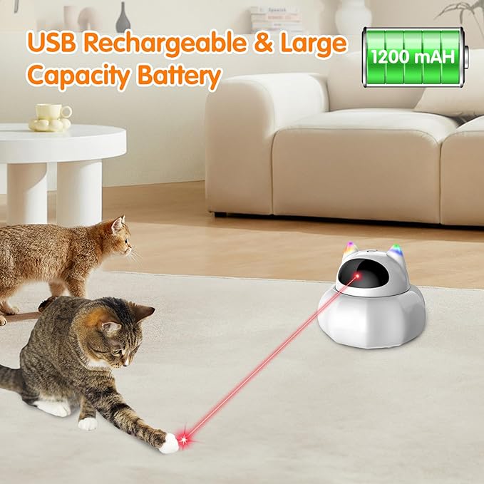 VIWIK Cat Laser Toy Automatic, 4 in 1 Interactive Cat Toys for Indoor Cats, Hide and Seek Kitten Wand Toy, USB Rechargeable Electronic Kitten Toys with Moving Feather, Cover for Bored Cats All Breeds