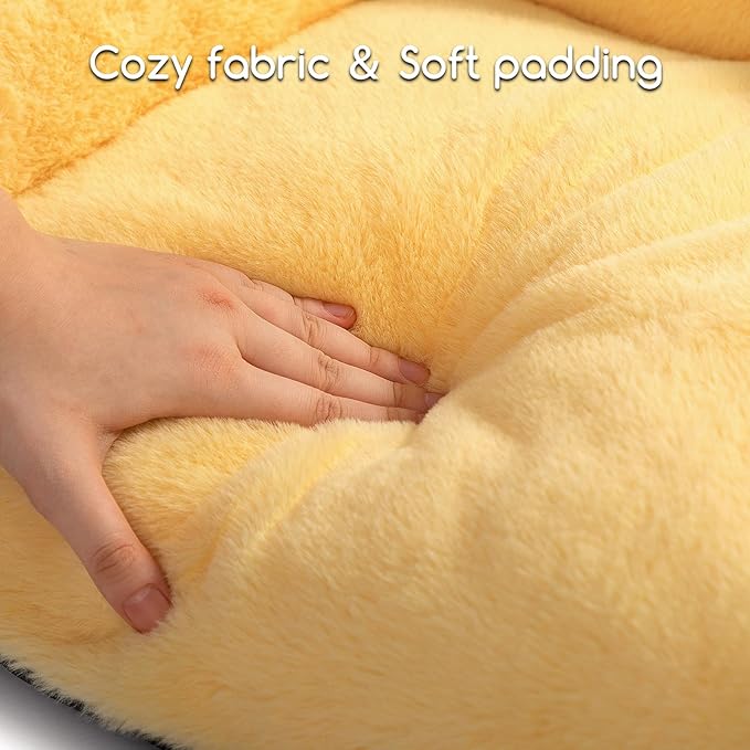 Hollypet Fluffy Plush Dog Cat Pet Couch Soft Calming Sofa Bed for Medium Small Cats and Dogs, Yellow