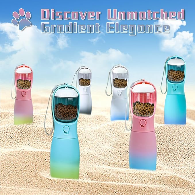 Portable Dog Water Bottles, 2-in-1 Food Grade Pet Water Bottle with Food Container, Large Capacity Dog Water Dispenser, Outdoor Dog Accessories for Camping, Dog Gifts (19Oz, Black&White)