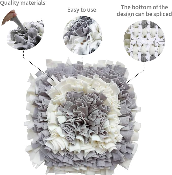 Pet Snuffle Mat for Dogs, Dog Feeding Mat, Nosework Training Mats for Foraging Instinct Interactive Puzzle Toys (Gray&White)