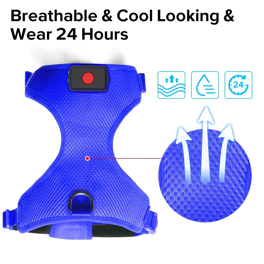 Flashseen LED Dog Harness, Lighted Up USB Rechargeable Pet Harness, Illuminated Reflective Glowing Dog Vest Adjustable Soft Padded No-Pull Suit for Small, Medium, Large Dogs (Blue, L)