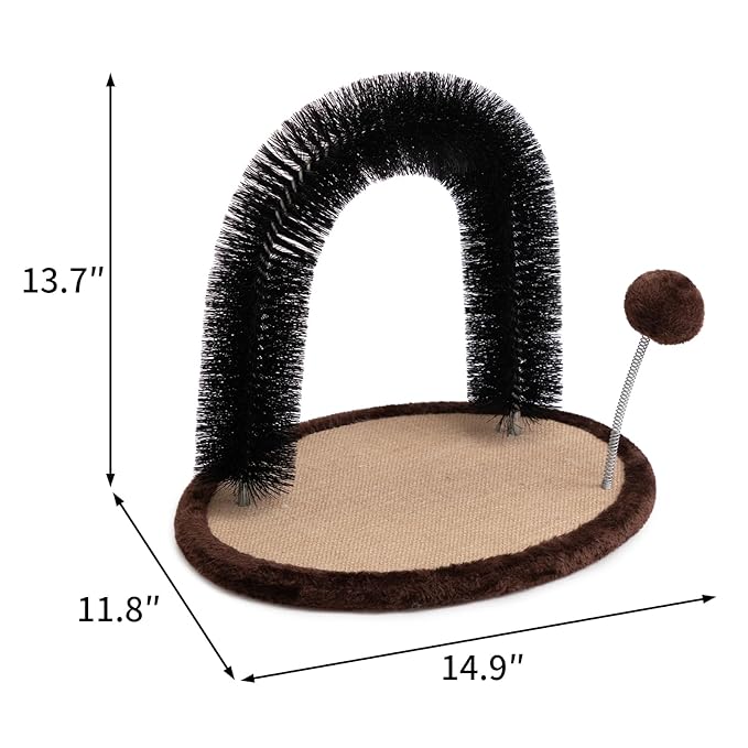 Hollypet Cat Hair Brush Toy with Sturdy Scratcher Pad, Arch Groomer Massager, Self Grooming Massaging for Indoor Kitten and Small Dog, Gray