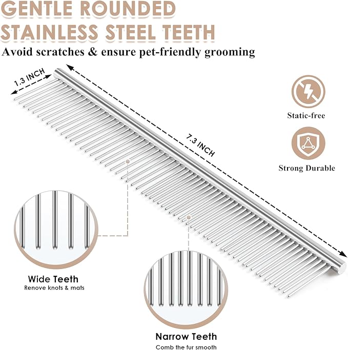 Large Slicker Brush for Dogs - 3PC Pet Grooming Kit - Undercoat Rake & Stainless Comb | Long Pins Remove Mats on Poodles, Golden, Labradoodles | Thick Coat Deshedder for Dogs, Cats, Oak