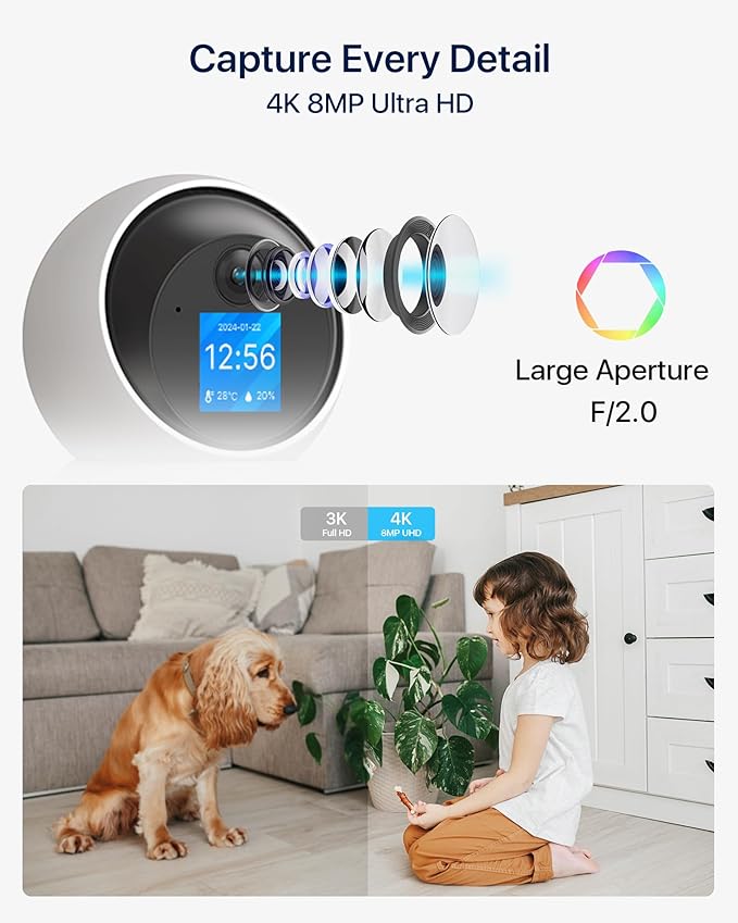 ZOSI 4K Pan/Tilt Smart Security Camera Indoor,Plug in 2.4/5GHz WiFi Camera,2 Way Video, Motion Tracking,8MP Baby/Pet Dog Monitor with Phone app, C519M8 360°View Home Cam, Cloud & Memory Card Storage