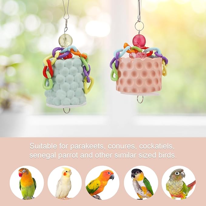Wontee Bird Beak Grinding Stone Bird Calcium Block Chewing Treats Toy for Budgies Cockatiels Conures Quaker Senegal Parrot, 2PCS (Orange+Green)