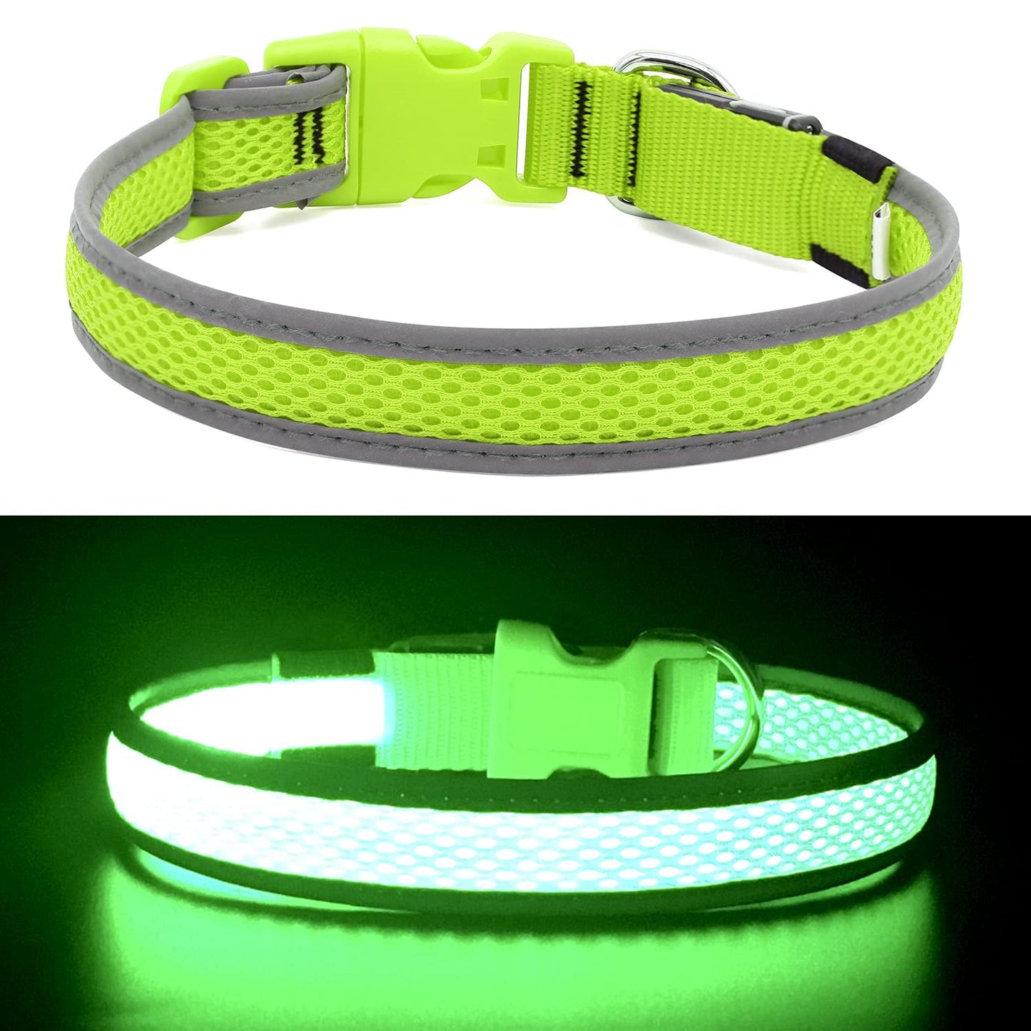 YFbrite Light up Dog Collars, USB Rechargeable LED Dog Collar, Adjustable LED Cat Collar, Durable Flashing Collar for Cats, Puppy, Small, Medium, Large Dogs (Green, XS)