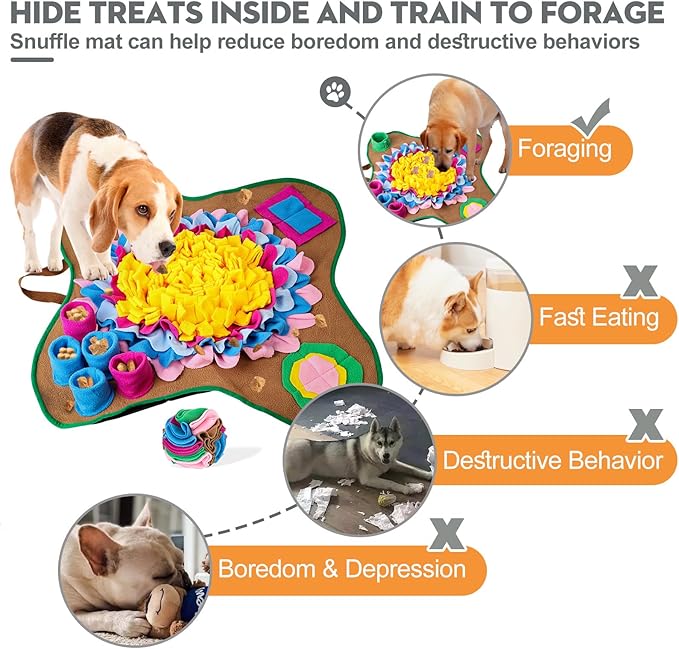 Pet Snuffle Mat for Dogs Sniffle Interactive Treat Game for Boredom Anxiety Relief Dog Feeding Mat Enrichment Dog Puzzles for Dogs Encourages Natural Foraging Skills & Mental Stimulation