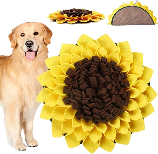 Snuffle Mat for Dogs, Pets on Safari Pet Sniffing Pad for Slow Feeding, Puppy Cat Interactive Puzzle Toys for Smell Training, Indoor Foraging Mat for Stress Relief, Yellow (S)