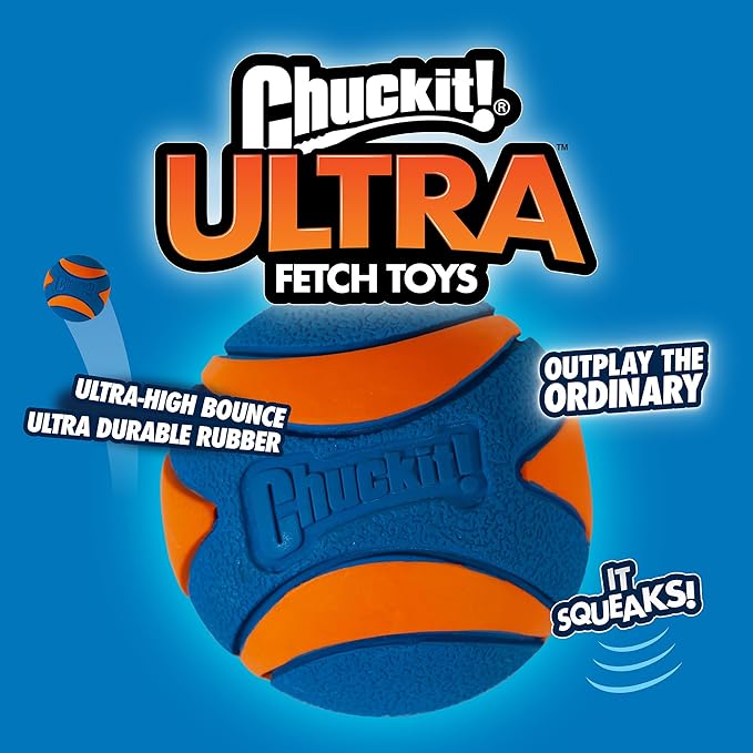 Chuckit! Ultra Ball Dog Toy - Medium Bouncy Fetch Balls for Dogs 20-60 lbs - Made from Durable Rubber - Floating Water Pet Toys - Size Medium - 2.5-inch Diameter - Pack of 3