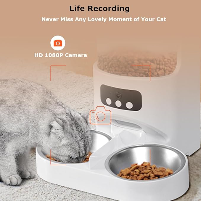 Automatic Cat Feeder with Camera for 2 Cats,1080P HD Video Night Vision Pet Feeder Food Dispenser,5G&2.4GHz WiFi Pet Feeder with 2 Way Audio,Smart App Control 4L Pet Dry Food Dispenser for Cat/Dogs