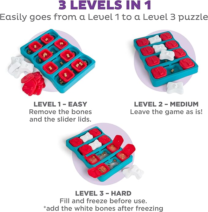 Outward Hound by Nina Ottosson Dog Brick Treat Puzzle Enrichment Toy, Level 2 Intermediate Game, Blue