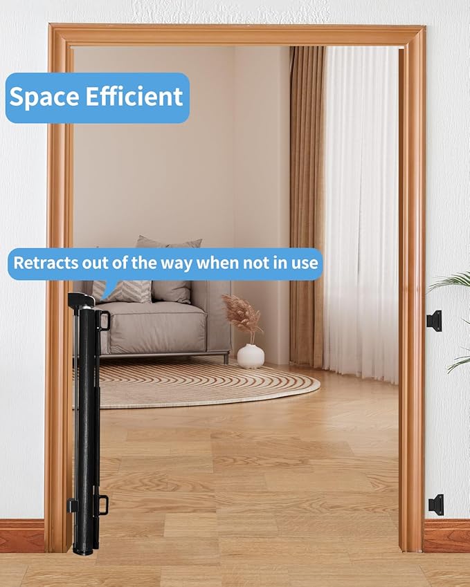 (2 Pack) Retractable Baby Gate for Doorways and Stairs, Mesh Safety Gate for Pet, Indoor & Outdoor Use, One-Hand Operation, Easy Installation, 33.6" Tall, Expands to 55" Wide(Black,33.6"x55")