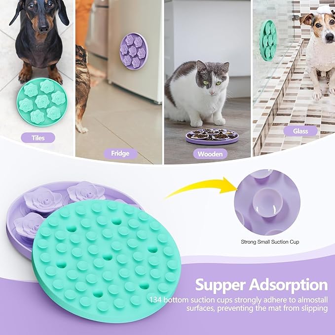 TUCANA 2PCS Lick Mat for Dogs & Cats, Stable Slow Feeding Pad with Suction Cups, Licking Treat Mat, Anxiety Relief, Build Healthy Good Eating Habit (Flower Pack of 2)