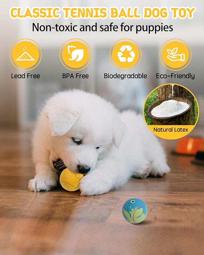 SCHITEC Dog Squeaky Toy Balls, Puppy Tennis Balls for Fetch Play, Interactive Latex Squeak Pet Toy for Puppies Mini Breed Small Dogs