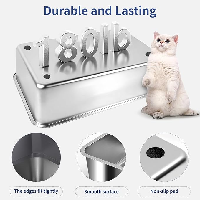 XXXL Stainless Steel Litter Box with Lid, Extra Large 28" L x 20" W x 17" H Enclosed Metal Cat Litter Box with Litter Scoop & Foot Pedal, Odor Control, Easy Cleaning for Big Cats (Dark Grey)