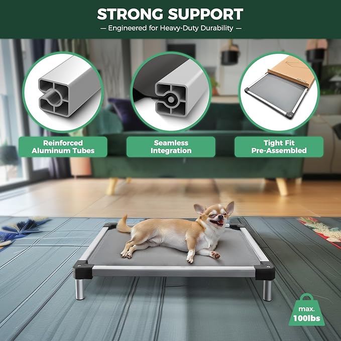 FXW TitanNest Chew-Proof Elevated Dog Bed, Raised Cot for Indoor/Outdoor/Camping Use, Durable & Washable Padded Pet Bed with Exclusive Cover for Extra-Large Dogs, 56.0" L x 31.0" W x 7.3" H, Gray