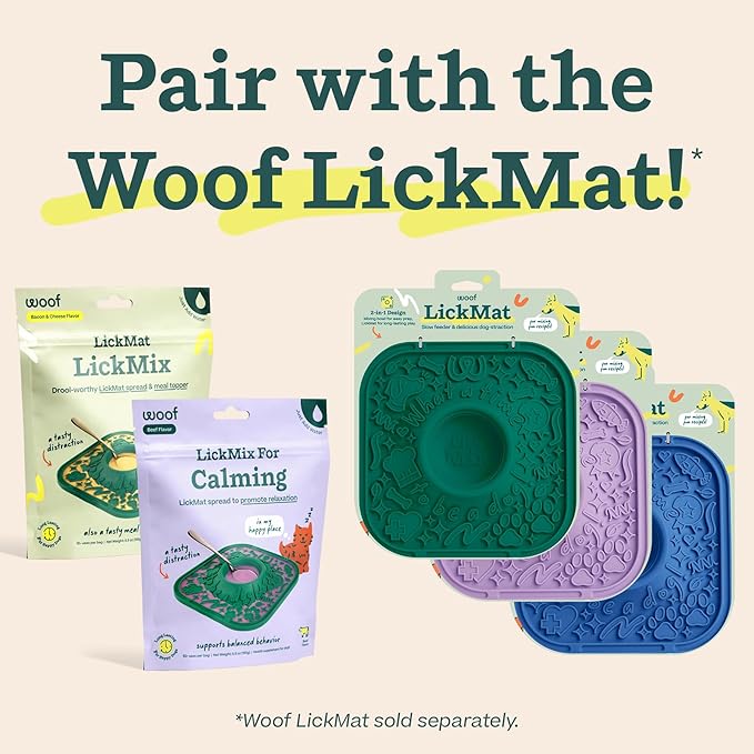 WOOF LickMixes - Dog Lick Mat Spread and Meal Topper - Delicious and Lower Calorie - Made with Wholesome Ingredients - Perfect for Dog Enrichment - Calming