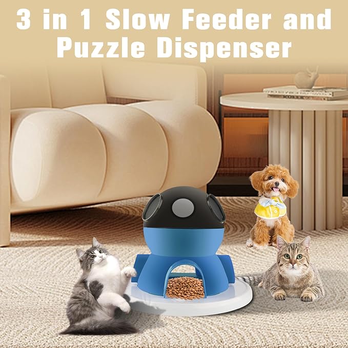 HOSUKKO Interactive Cat Puzzle Feeder,3 in 1 Intelligence Brain Stimulation Game Cat Treat Puzzle Toy and Slow Feeder Enrichment Toys for Indoor Cats Dogs (Blue)